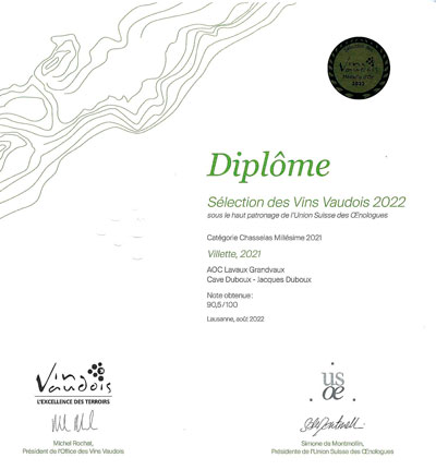 Duboux - Office des Vins Vaudois - Médaille d'Or